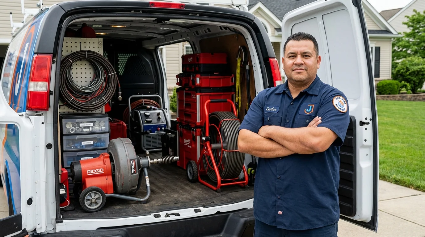 Professional drain cleaning equipment and Johns Plumbing LLC plumber in Lempster