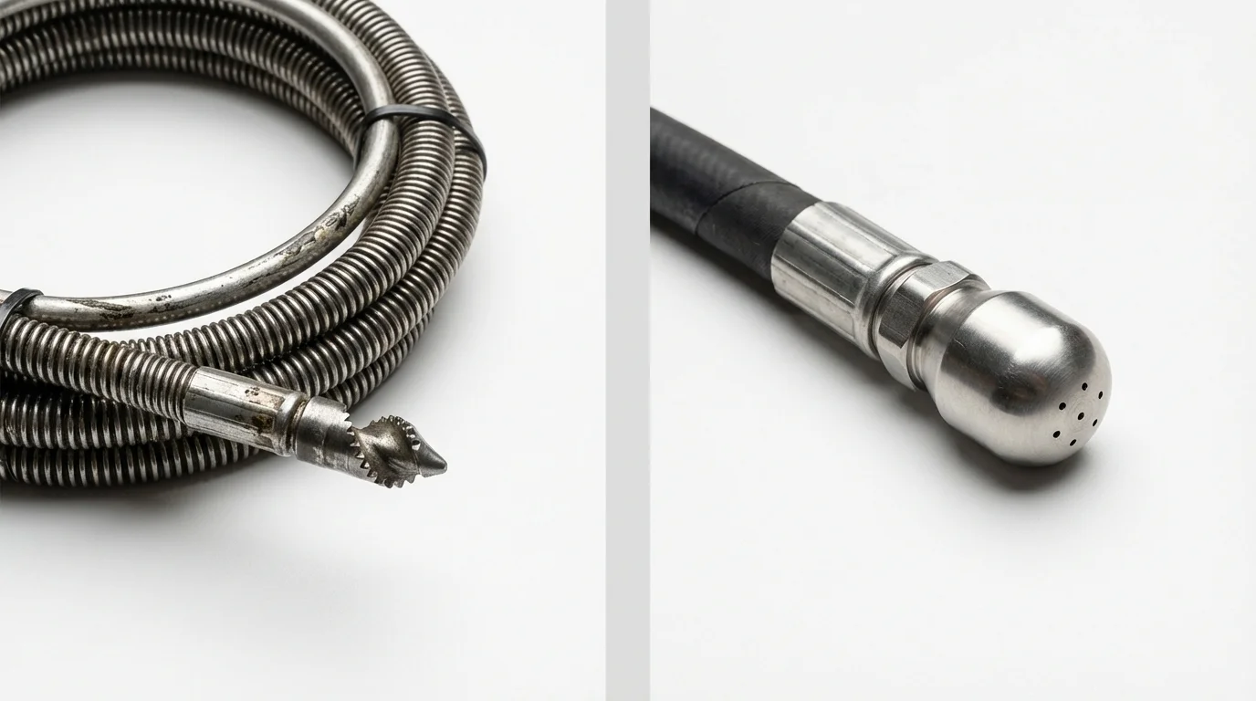 Drain snake cable and hydro jetting nozzle used for drain cleaning in Lempster, NH