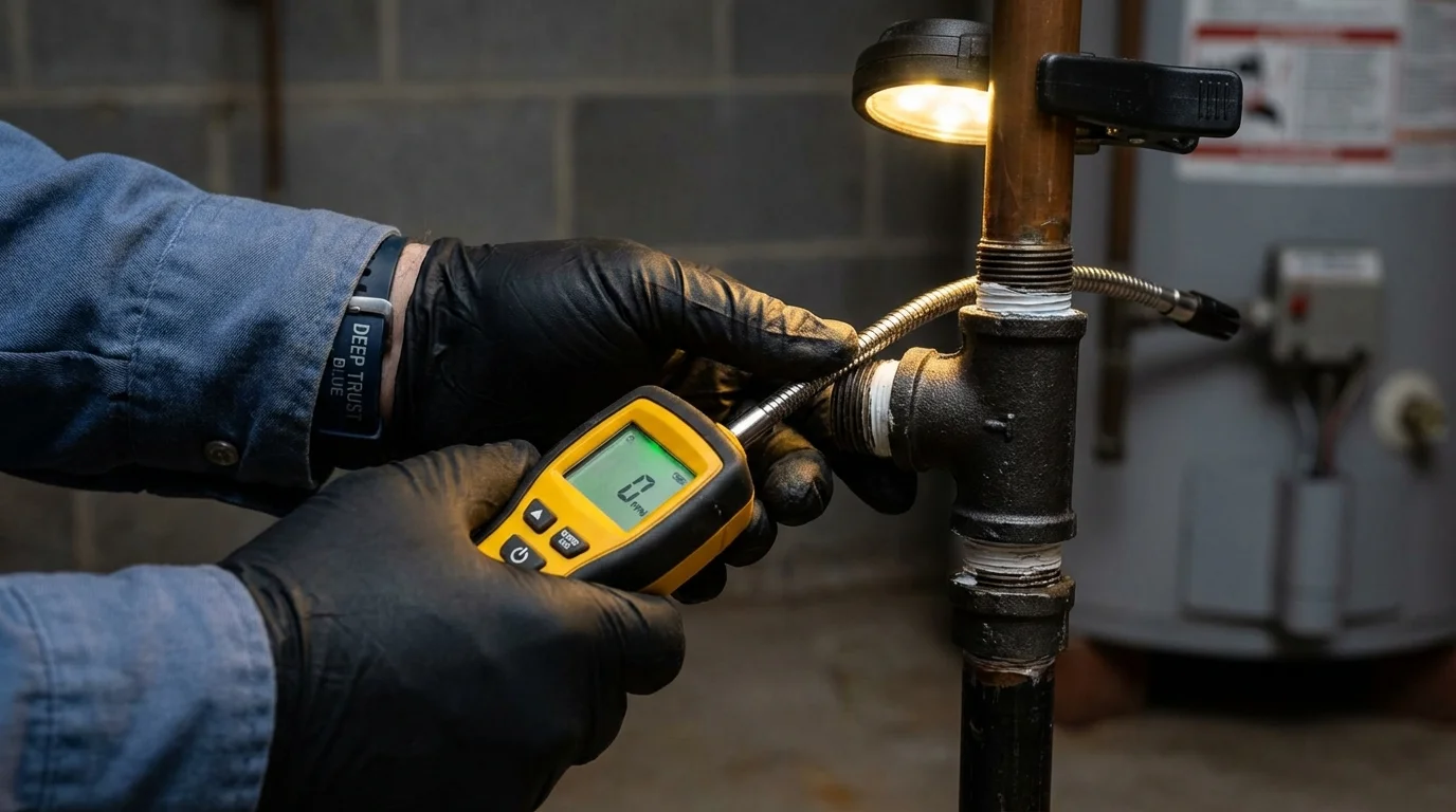 Gas leak detection with electronic sniffer by Johns Plumbing LLC in Lempster
